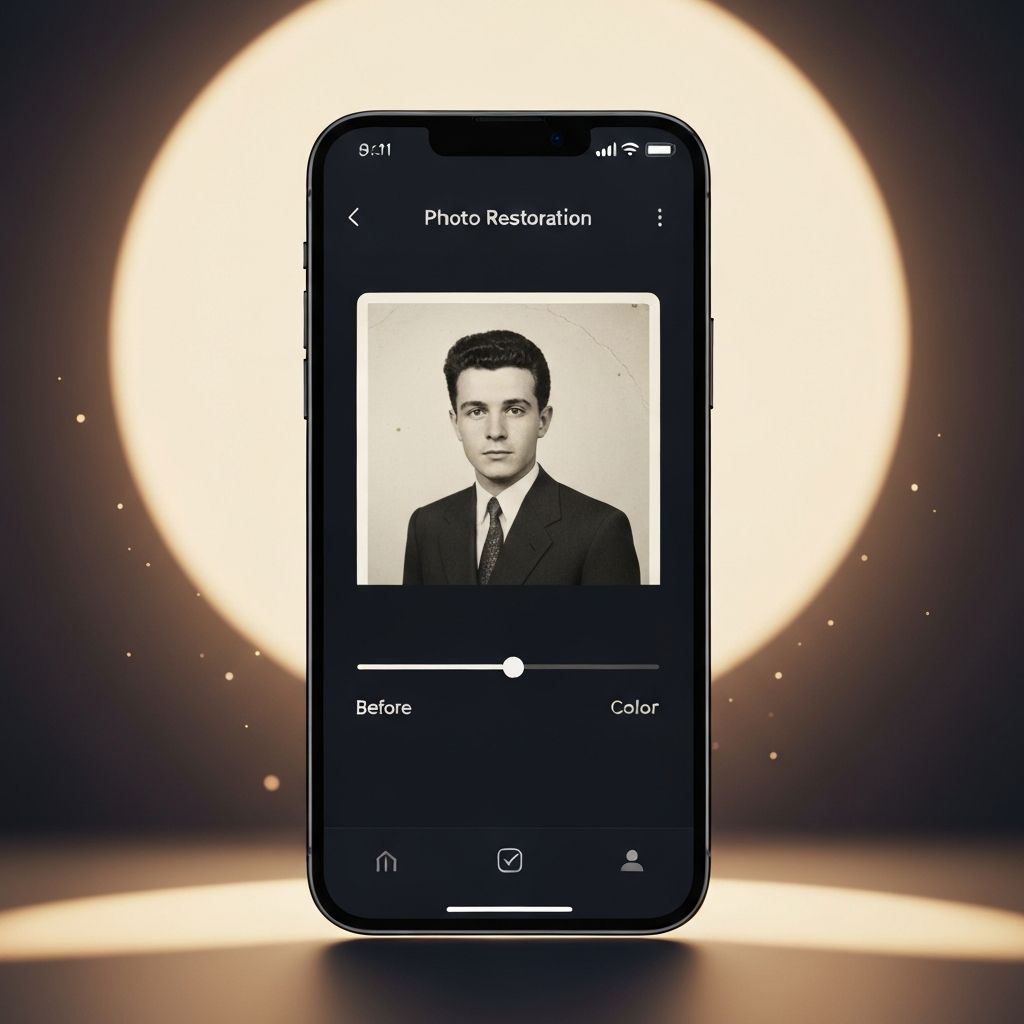 Retro AI app running on an iPhone, showing the photo restoration interface